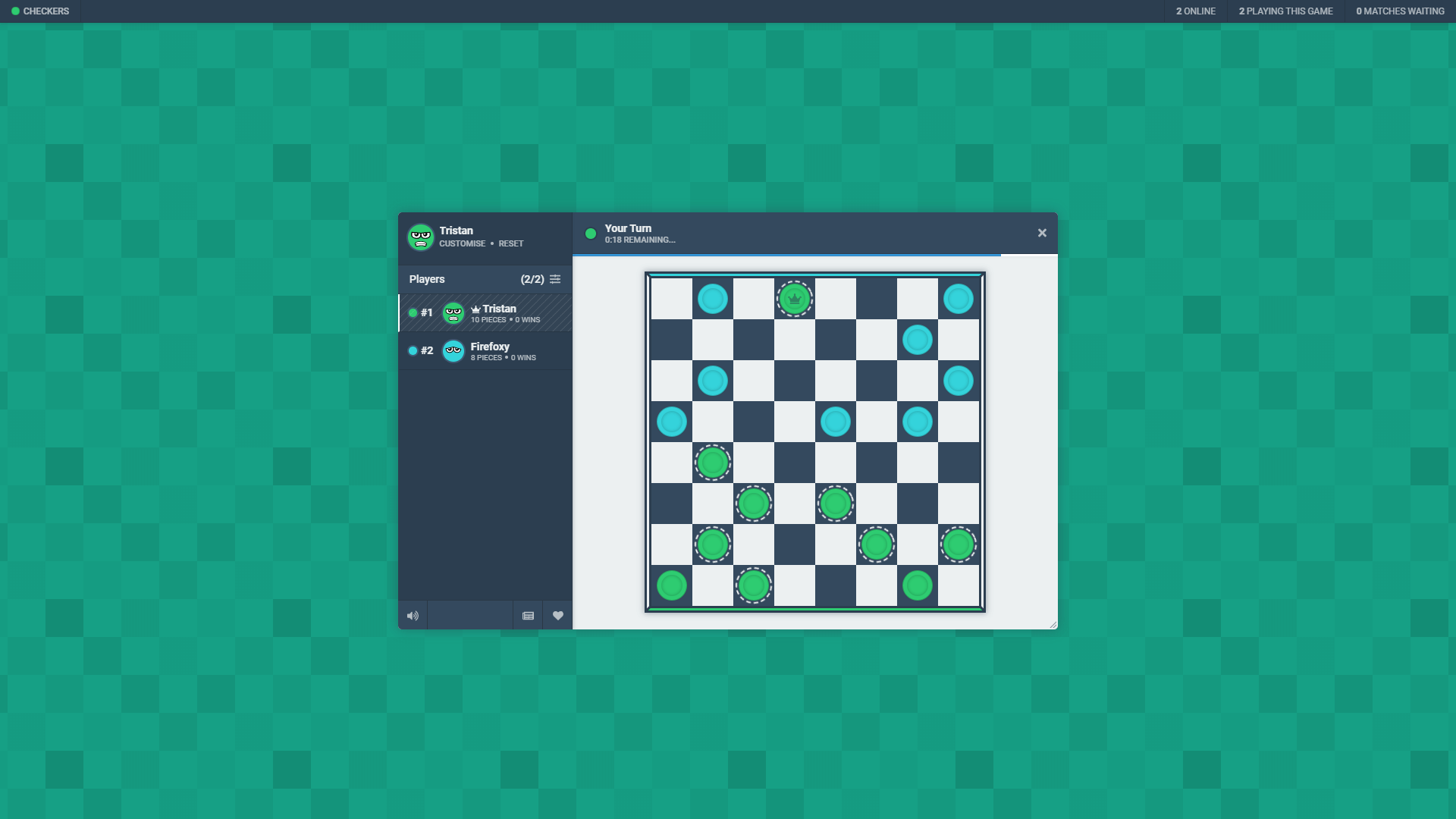 A screenshot of the Checkers game on Bloob.io, showing what the gameplay experience is like.